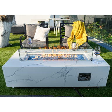 Carrara Fire Table Outdoor with Wind Screen