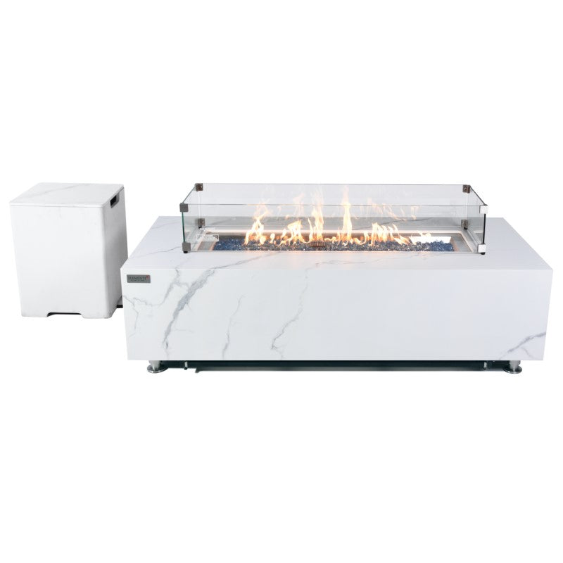 Carrara Fire Table with Tank Cover and Wind Screen