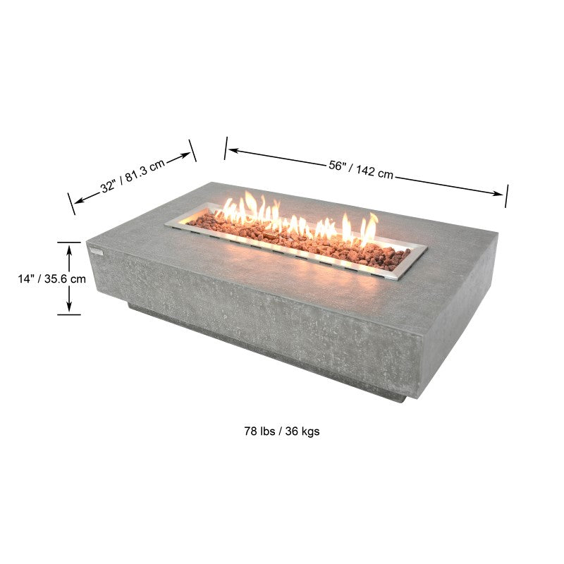 Elementi Hampton Fire Table Light Gray Dimensions