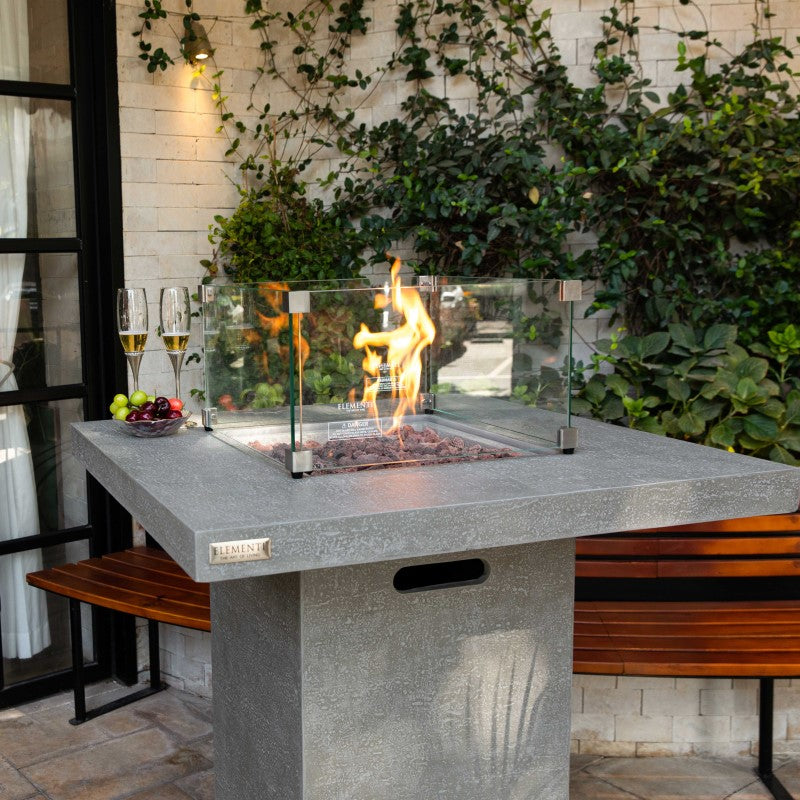 Elementi Montreal Fire Table LG Outdoor with Wind Screen Flame