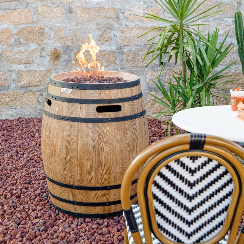 Elementi Napa Barrel Fire Table Outdoor with Flame