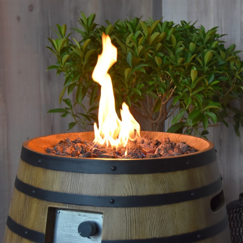 Elementi Napa Barrel Fire Table with Flame Closeup