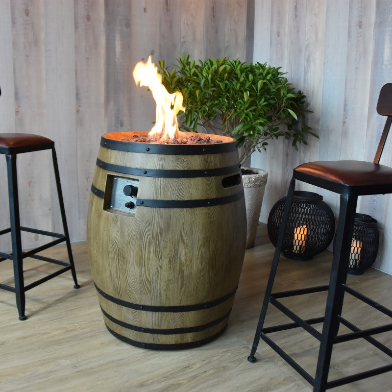 Elementi Napa Barrel Fire Table Setup with Flame