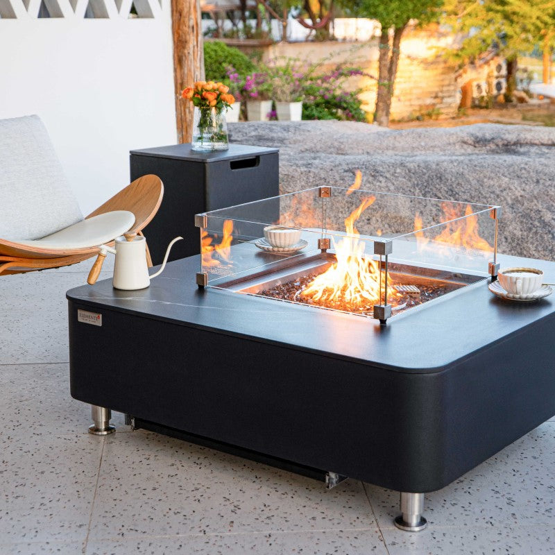Elementi Plus Annecy Fire Table Black with Wind Screen