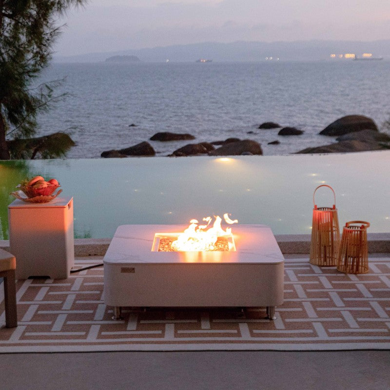 Elementi Plus Annecy Fire Table White Outdoor with Flame