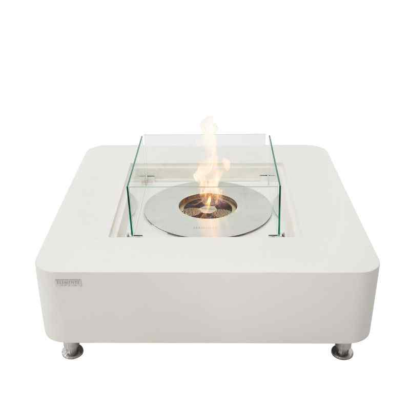 Elementi Perth Ethanol fire Pit Cream White with flame