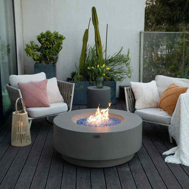 Elementi Plus Colosseo Fire Table with flame outdoor with couch set up