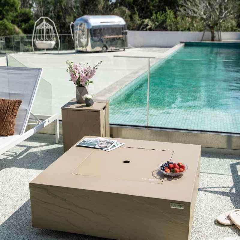 Elementi Uluru Fire Table with Lid Cover poolside