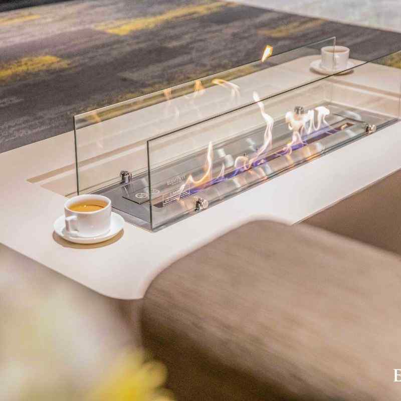 Elementi Sydney Ethanol Fire Pit cream white with flame