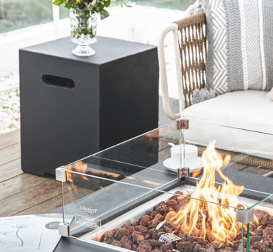 Elementi square tank cover by a fire table