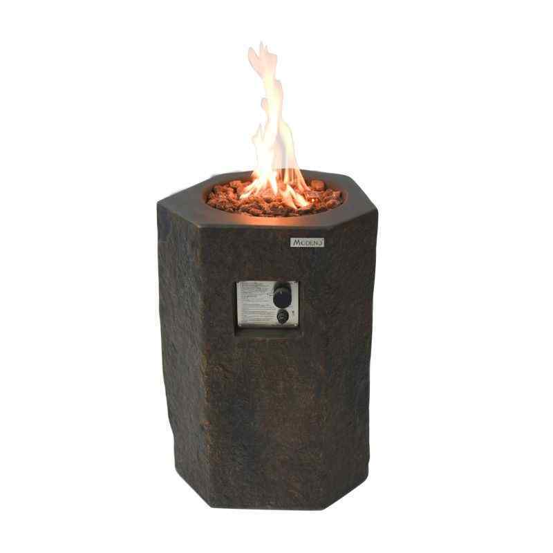 Modeno Basalt Column Fire Pit front view with Flame