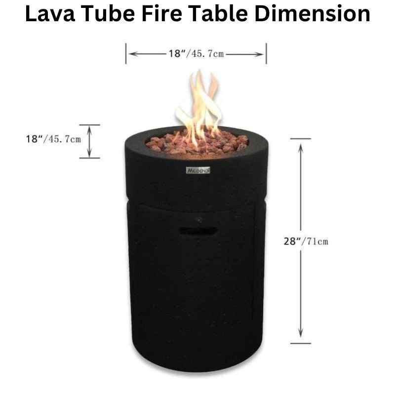 Modeno Lava Tube Fire table Dimension